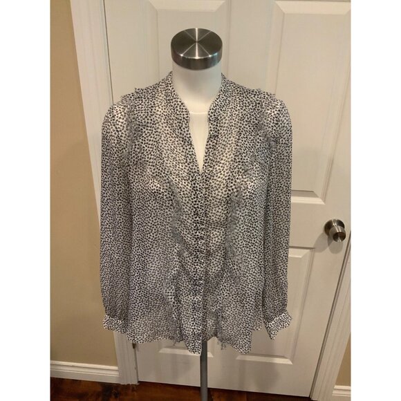 L'AGENCE Black & White "Nadine" Heart Patterned W/ Frayed Detailed Shirt,  M - Picture 1 of 5